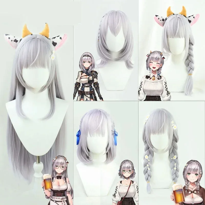 4 أنواع VTuber Shirogane نويل شعر مستعار تأثيري Hololive الخيال Youtuber الفتيات تأثيري شعر مستعار مقاوم للحرارة