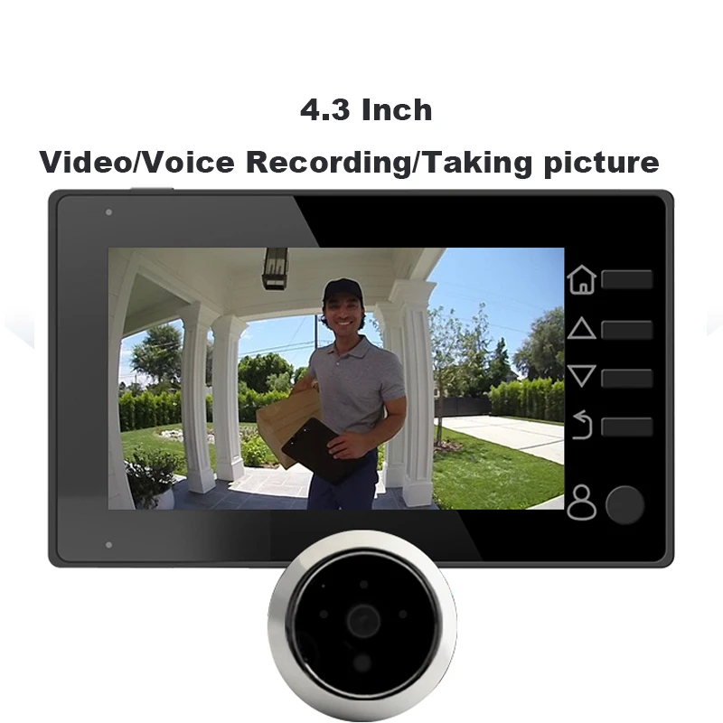 

Danmini 4.3 Inch Electronic Peephole Smart Home Battery-Powered 120° Wide-Angle Residential Surveillance WiFi Camera Door Viewer