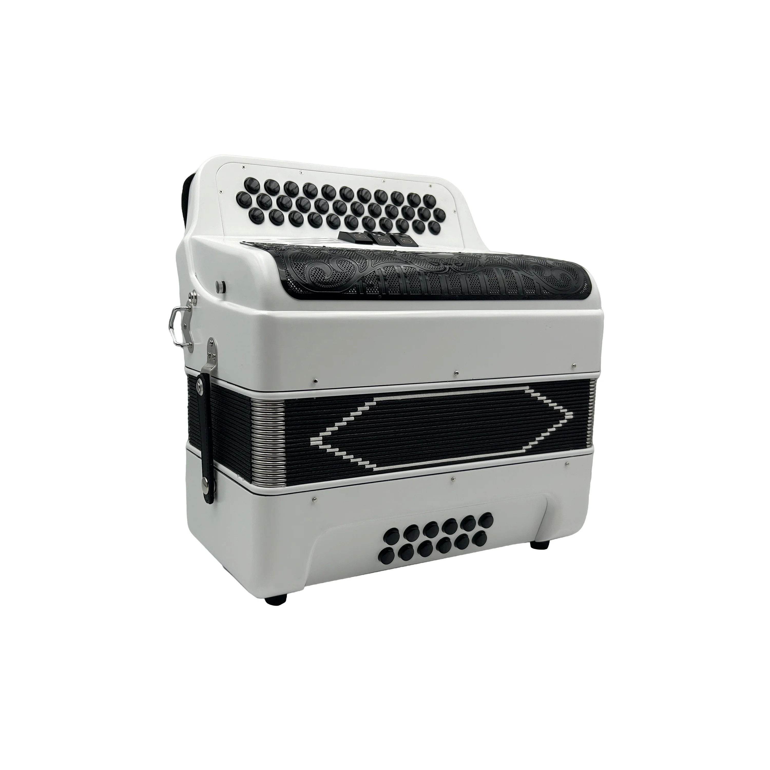 

Professional JB3412C Accordion with 34 Buttons 12 Bass & 3 Registers White Matt Body Black Grill Black Buttons Diatonic Acordeon