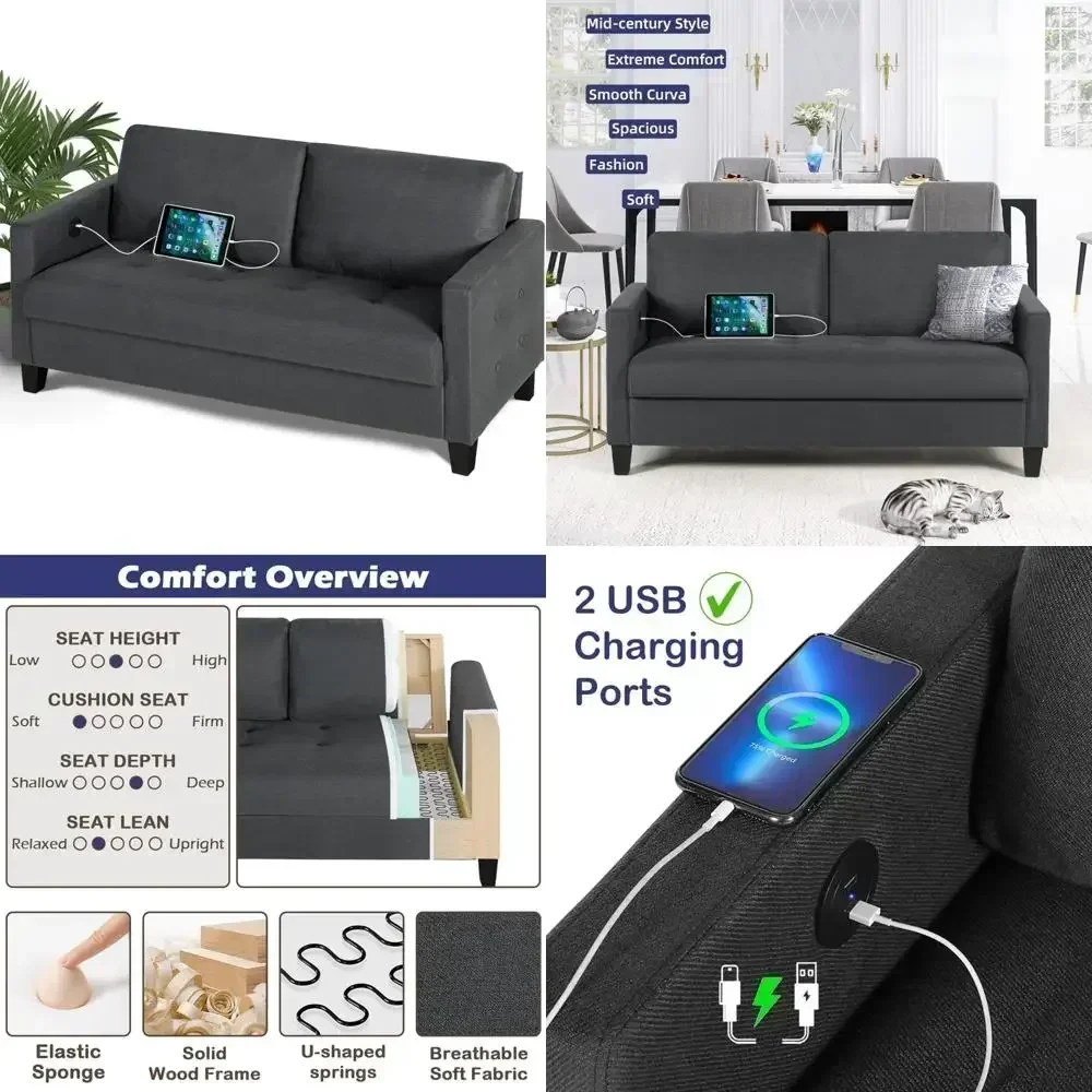 

Горячие продажи! Компактный серый диван-софа для уютных жилых пространств и интерьеров в стиле середины века. Ограниченное предложение.