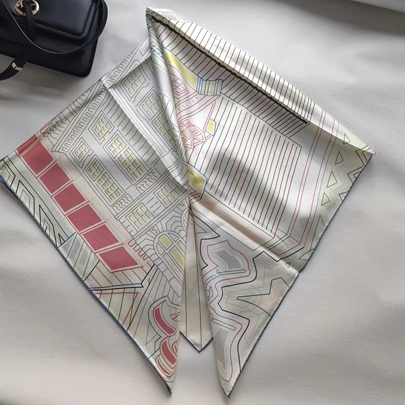 Geometric Print 100% Twill Silk Scarf Neckerchief 14MM Double Sided Printing