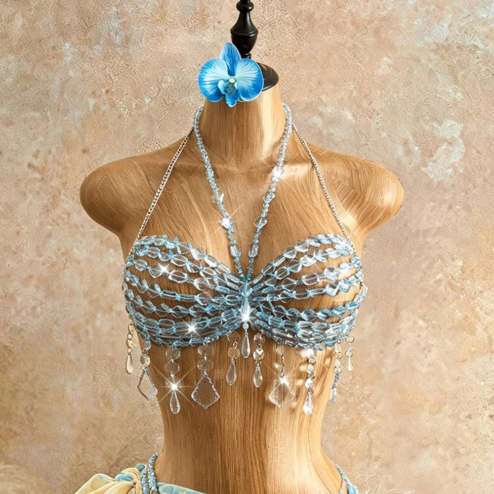 Light Luxury Neck Hanging Suspender Vacation Wind Corset Electric Music Festival Performance Backless Spicy Girl Bead Top