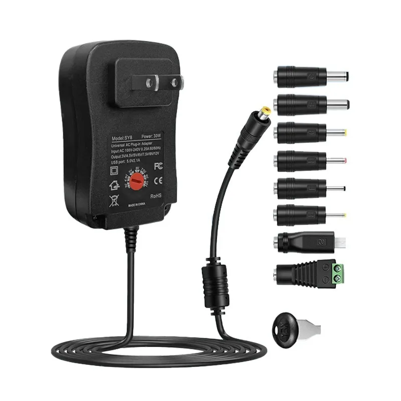 

New! For DC 3V 4.5V 5V 6V 7.5V 9V 12V 30W US EU UK AU Adjustable Power Adapters USB 2.1A Universal Charger Switch Power Supply