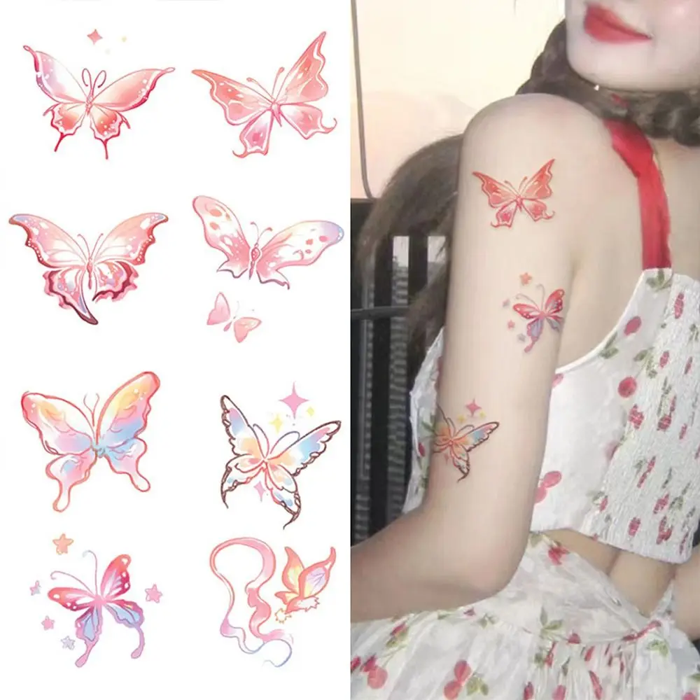 Pegatinas de tatuaje temporales dulces impermeables, calcomanías de arte corporal Rosa nube, mariposa INS, maquillaje, piernas