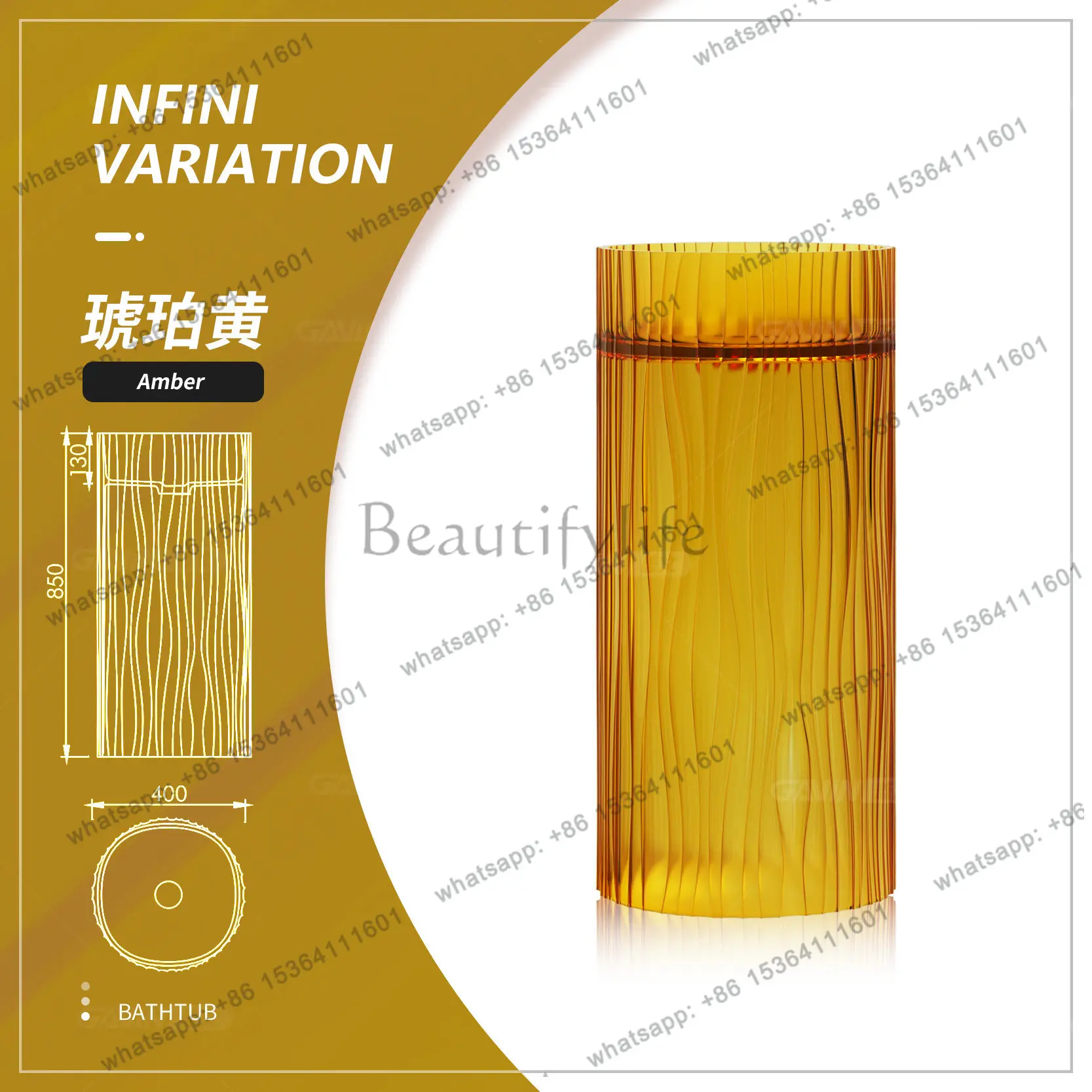 PG Corrugated art transparent round washbasin integrated floor type colored crystal resin column basin