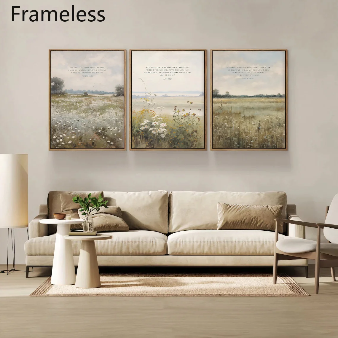 （NoFrame 3PCS)-2D Flat, 2D Flat, 2D Flat Set of 3 Frameless Vintage Canvas Wall Art Featuring Bible Verses - Luke 12:32, Psal
