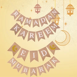 1set linen Eid Mubarak Banner Ramadan Kareem Banners Eid al-Fitr Decorations Star Moon Eid Mubarak Decorations Banners