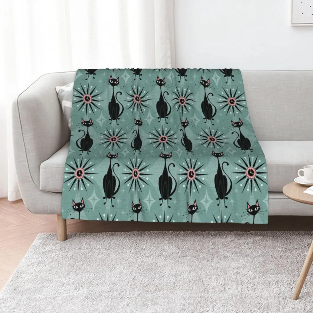 Плед Mid Century Cats and Clocks, многофункциональное мягкое теплое одеяло для дома и путешествий
