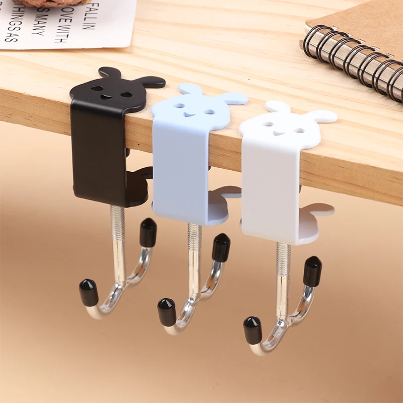 Cute Rabbit Desk Bag Hook Table Side Hanging Hook Adjustable Storage Hooks Headphone Backpack Desk Hanger Punch-free