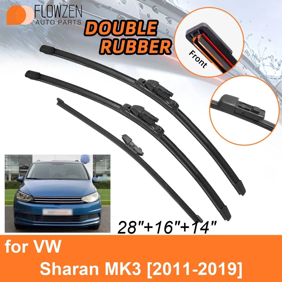 Double Rubber Car Wiper Blades for VW Sharan MK3 2011-2019 Rear Blades Accessories 2011 2012 2013 2014 2015 2016 2017 2018 2019