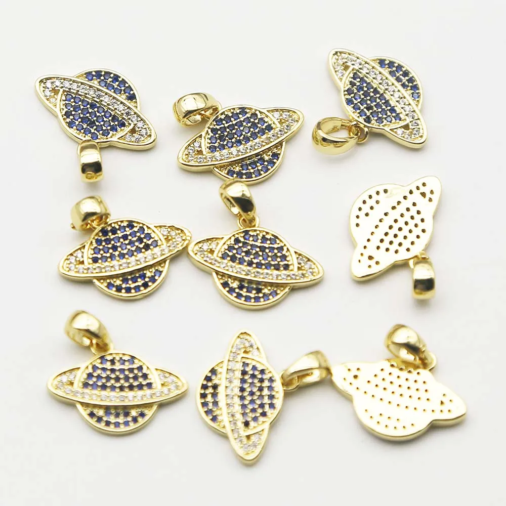 

New Alloy Blue Diamond Earth Micro Inset Planet Pendant Charms Fashion DIY Earrings Necklace Pendant Accessories Wholesale 10Pcs