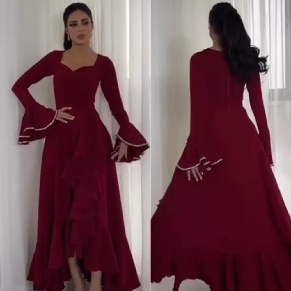 Jiayigong-vestido Midi de quinceañera con diamantes de imitación, traje con volantes, cuello cuadrado, a medida, Arabia Saudita