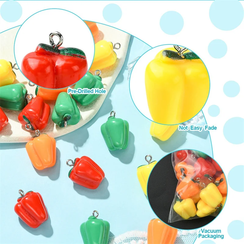 10pcs/pack Simulation Colored Pepper Vegetables Charms Resin Pendants For DIY Crafting Earring Bracelet Jewelry Accessories