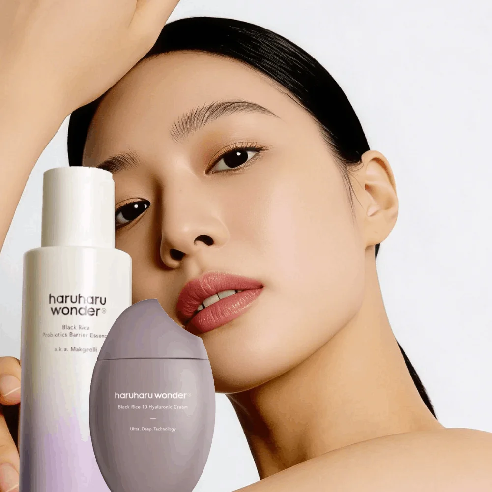 Korean Haruharu Black Rice Probiotic Skin Care Essence 120ml Hyaluronic Acid Toner Essence Face Cream 50ml Skin Care Set
