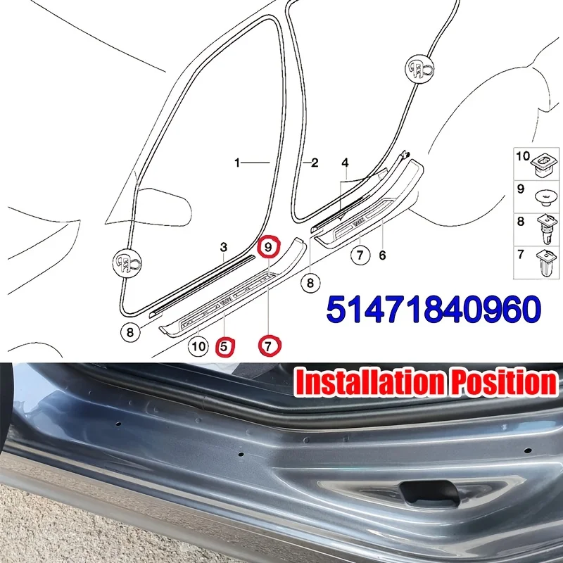Door Sill Covering Trim Clips Fasteners For BMW 51471840960 E30 E31 E32 E34 E36 E38 E39 E46 Z3 M3 M5 3 5 7 8 Series view 5