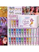 30pcs/box face glitter powder, body glitter powder, transparent white glitter powder gel, hair glitter powder gel, various shape
