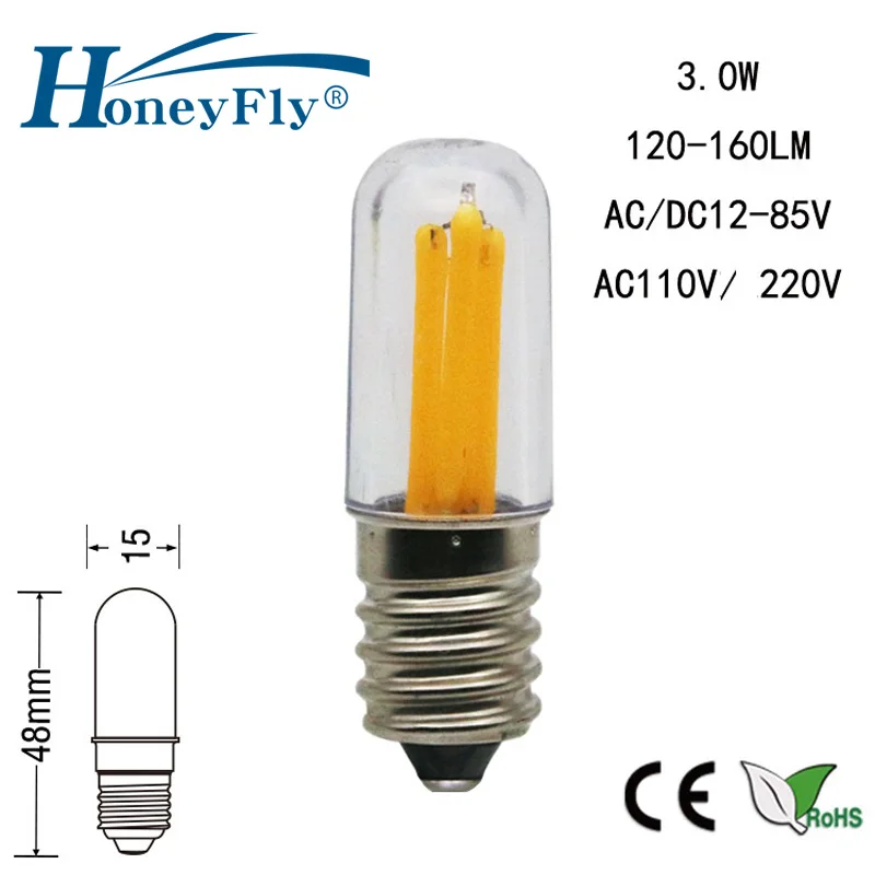 HoneyFly 5PCS T15 LED Bulb 3W 12V/110V/220V E12 E14 Mini Refrigerator Lamp Capsule Clear Frosted Glass Retro Edison Bulb