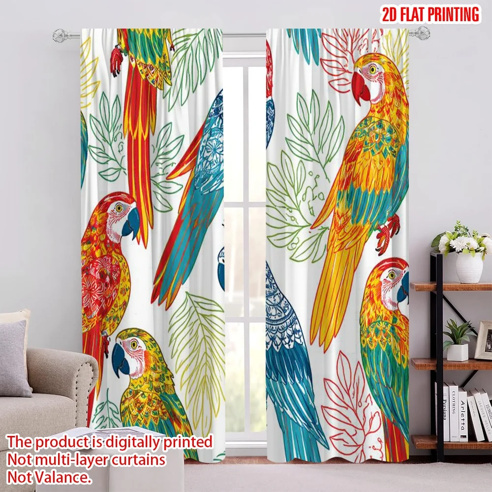 2D flat printing 2pcs Curtain Curtains Colorful Parrots Among Leaves Digital Printed Polyester Drapes Family Party Decoration