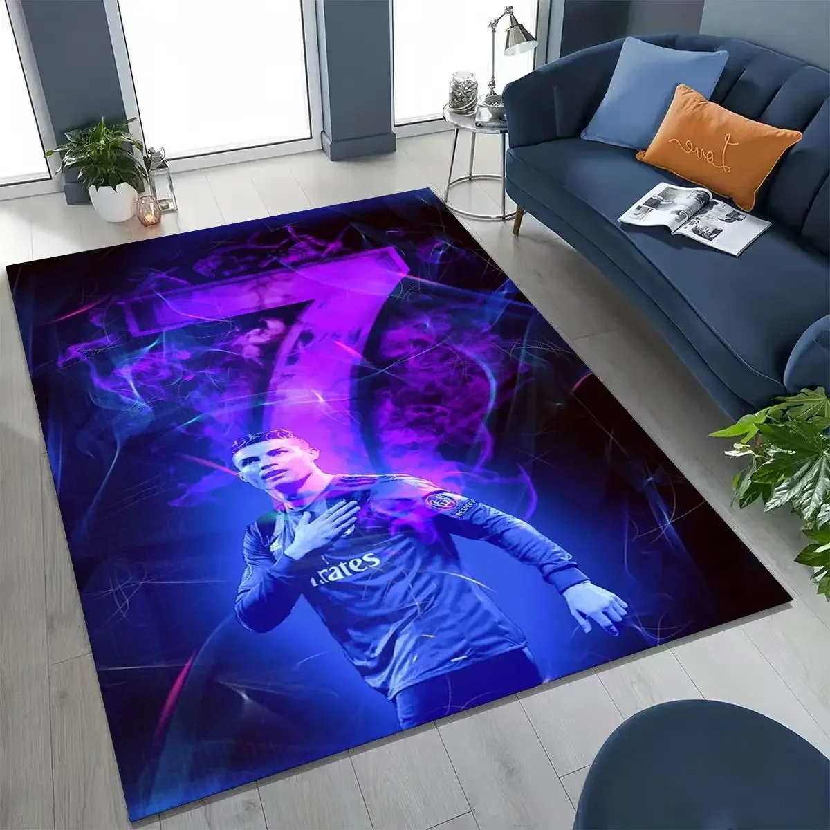 3D Goat Football Star R-Ronaldo Cartoon Art Carpet Rug for Bedroom Living Room Sofa Home Doormat Decor,Large Non-slip Floor Mat
