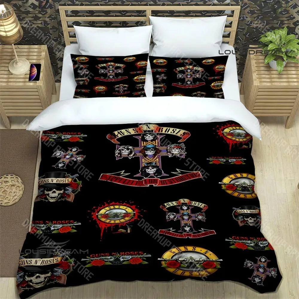 3D Printed Guns N R-Roses Band Bedding Set for Boys Girls Duvet Cover Included Twin Queen King Full Single Double Sizes