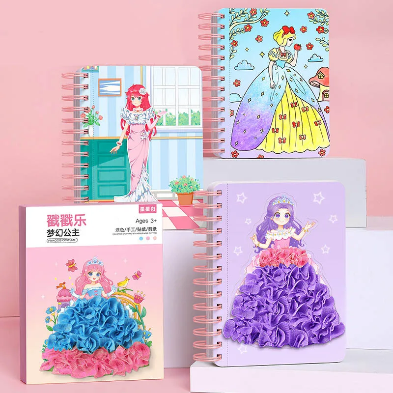 Princess Puzzle Puncture Painting Card Board Poke Set Kids Girls DIY Dress Up Princess Hedgehog Peacock Fabric Poking Art  Toy