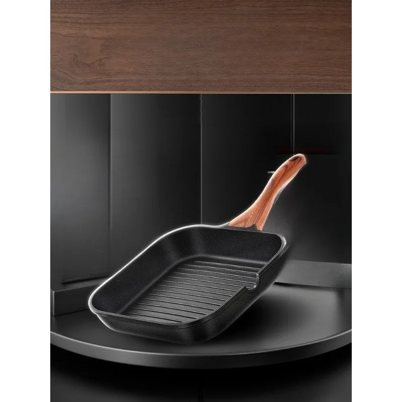 Beef Frying Pan with Titanium Special Stripe Frying Beef for Home Use, Small Induction Cooker, Flat Bottom Non Stick Pan