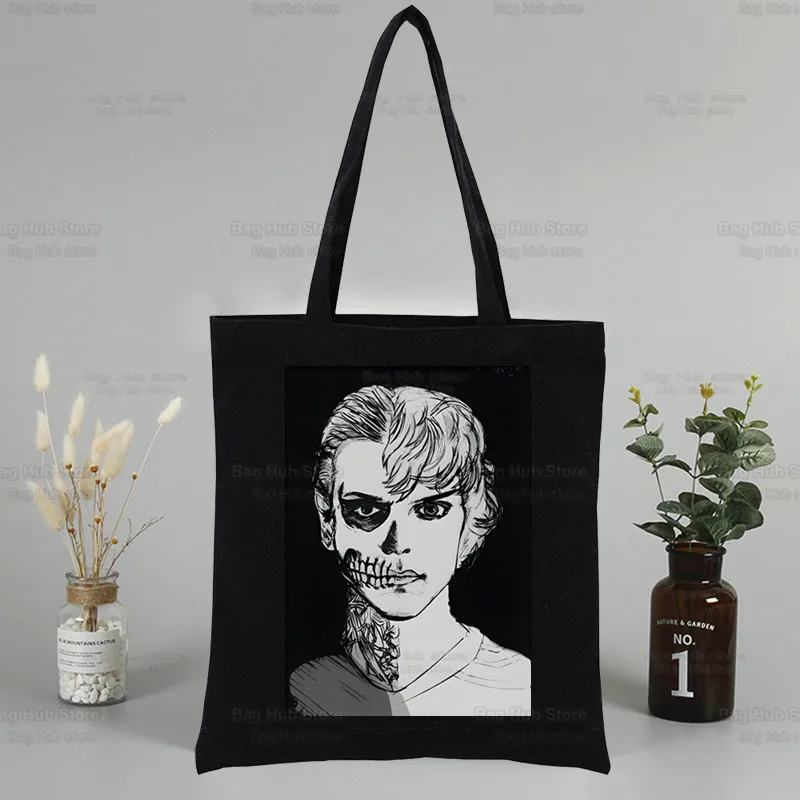 Sacola de lona preta para a mãe, bolsa de pano reutilizável, bolsas de ombro, moda Harajuku, Evan Peters Skull Ahs Roanoke