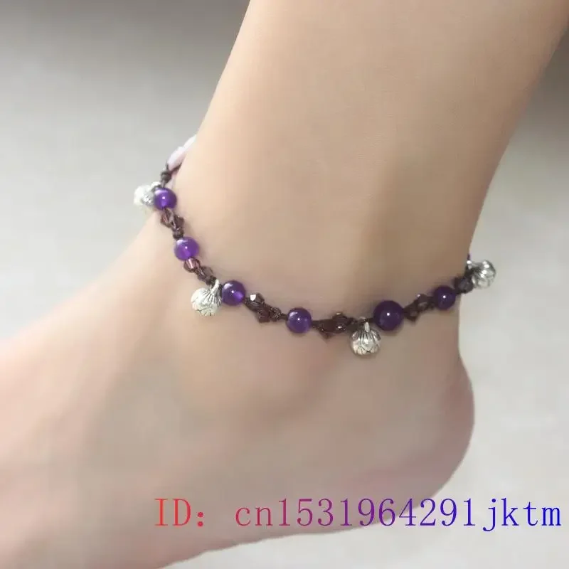 Jade Flower Anklets for Women Natural Stone Gift Accessories Charm Men Jewelry Purple Designer Fashion Amulet 925 Silver