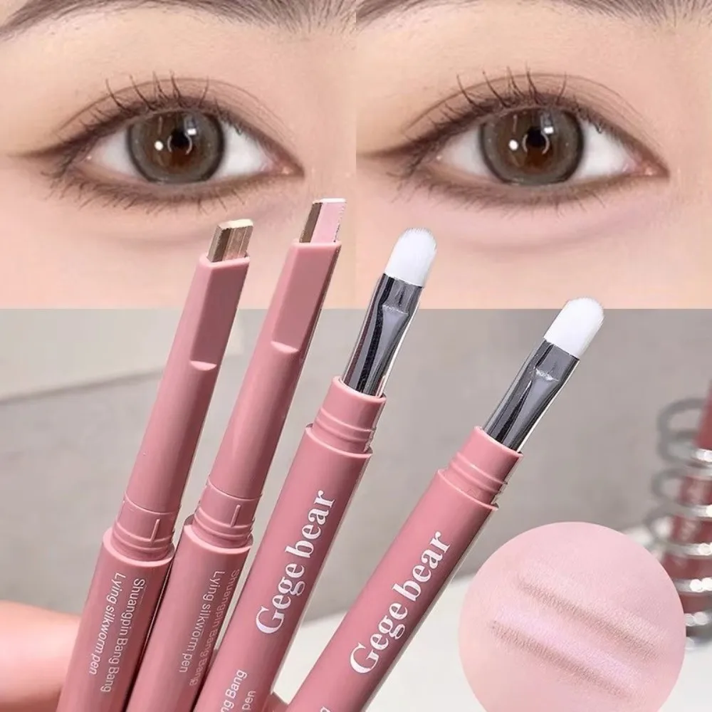 Double Ended Lying Silkworm Pencil 2 in1 Eyeliner Highlighter Pen with Detail Brush Nude Lower Eyelid Eyeshadow Stick