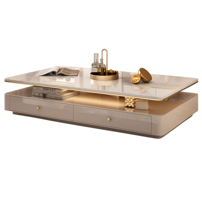 Luxury modern simple double-layer coffee table high-end rectangular wooden coffee table