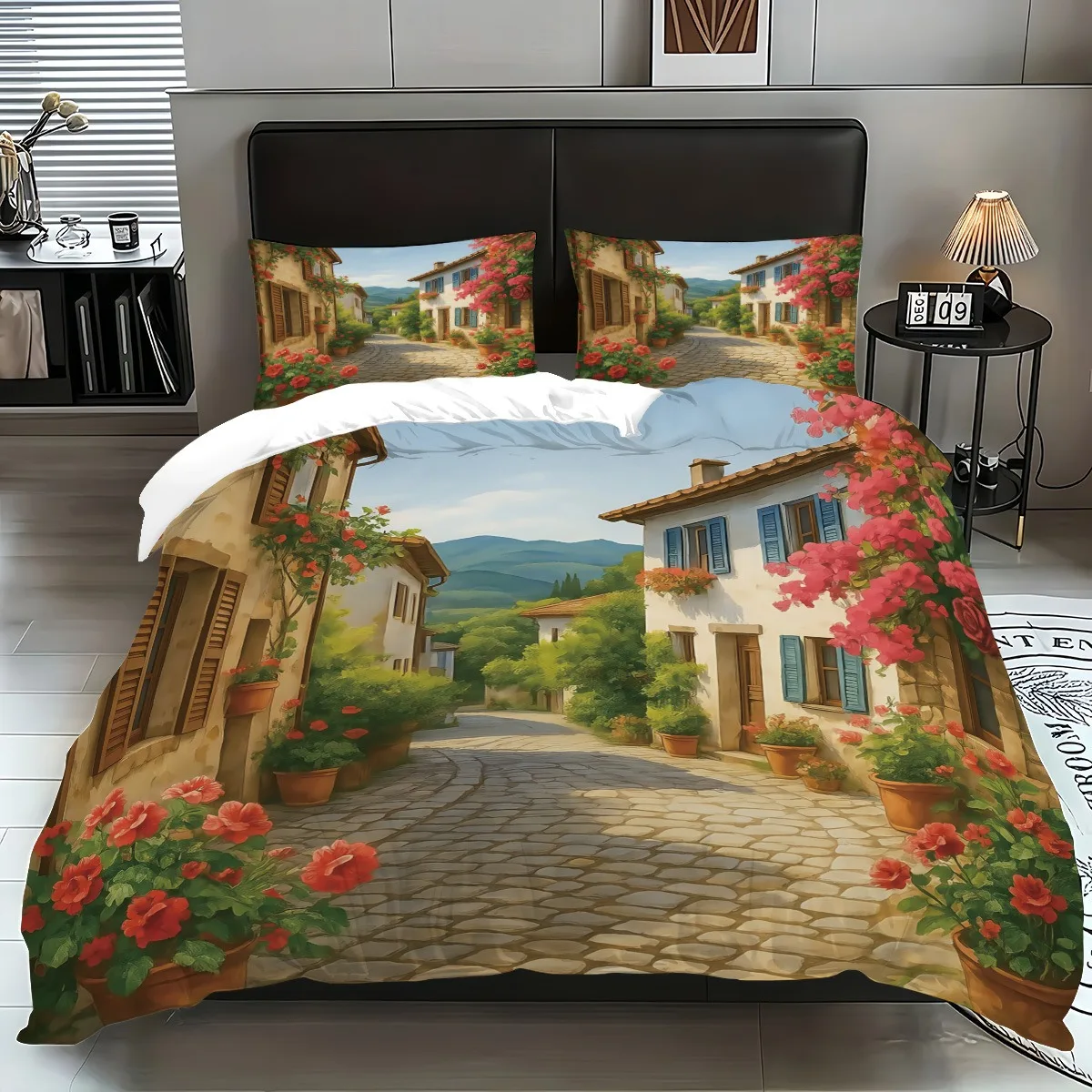 

Комплект постельного белья с 3D городским принтом, пододеяльник, наволочка 200x200, мягкая микрофибра, украшение для дома, спальни, наволочка 75x50 см