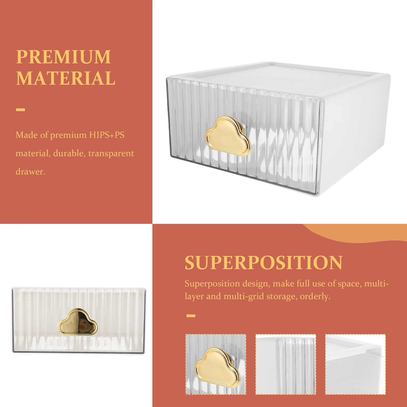 

Drawer Style Tabletop Storage Box Household Hips Material Multi-Layer Office Accessory Transparent Container Versatile