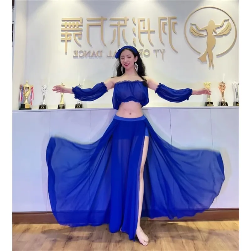 

Customized Belly Dance Costume Performance Dress Set Bubble Sleeve Practice Clothes Palace Style Oriental Dance tops Skirt Fairy