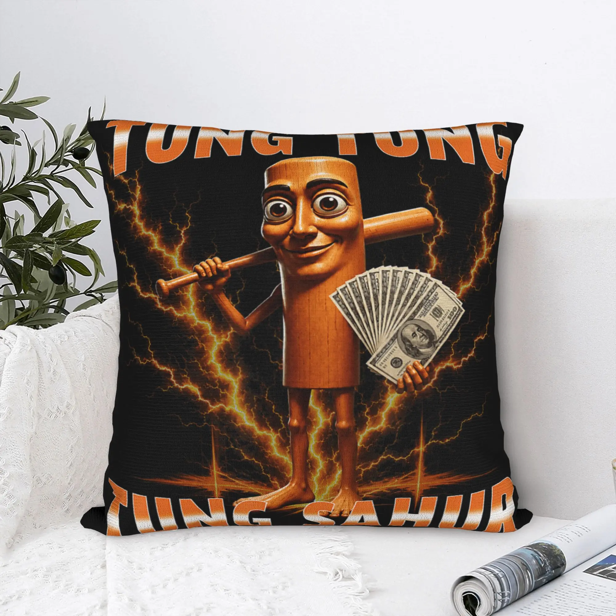 Tung Tung Tung Sahur is Calling Funny Money Meme Pillow Cover Kawaii Pillow Case For Wedding Party Home Decor Cushion Cover