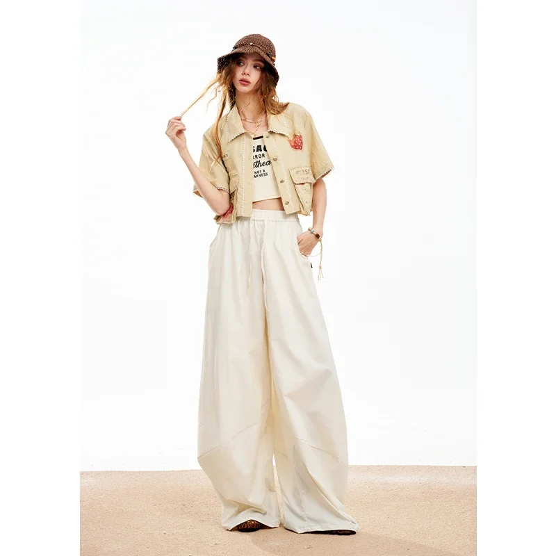 ELFSACK Women's Oversized Harem Pants, Elastic Waist Woven Wide Leg Pants, Baggy Trousers with Pockets