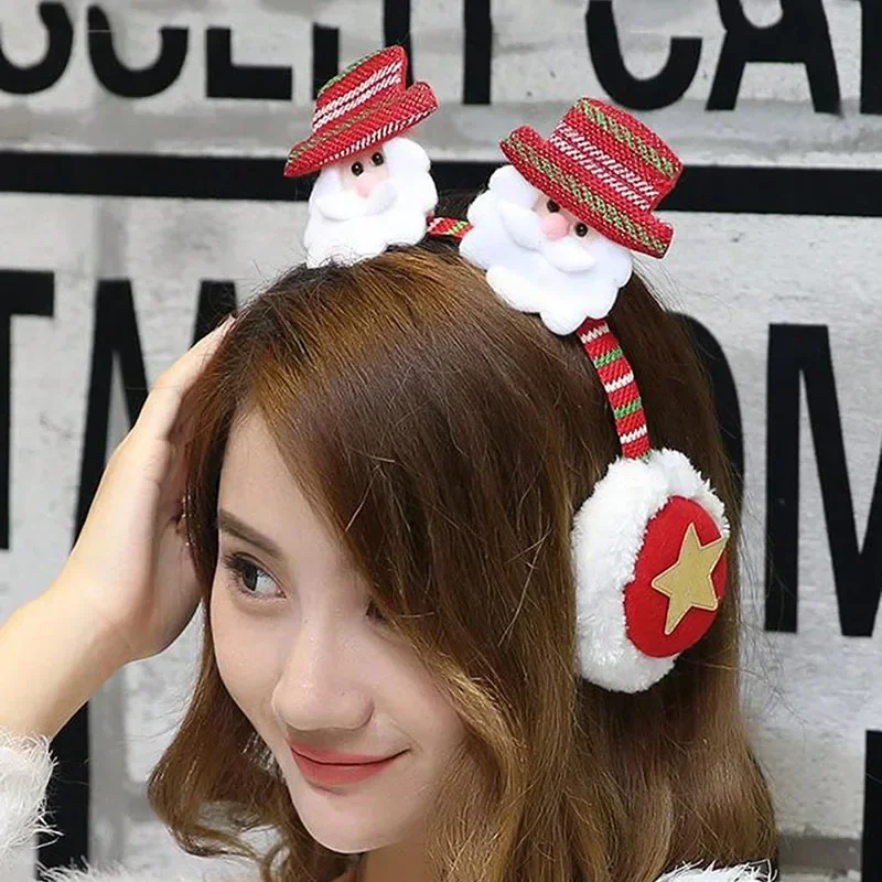 Christmas Bear Ear Warmer Suitable Adults Kids Anti Slip Winter Headband Ear Covers Christmas Party Supplies Holiday Gift