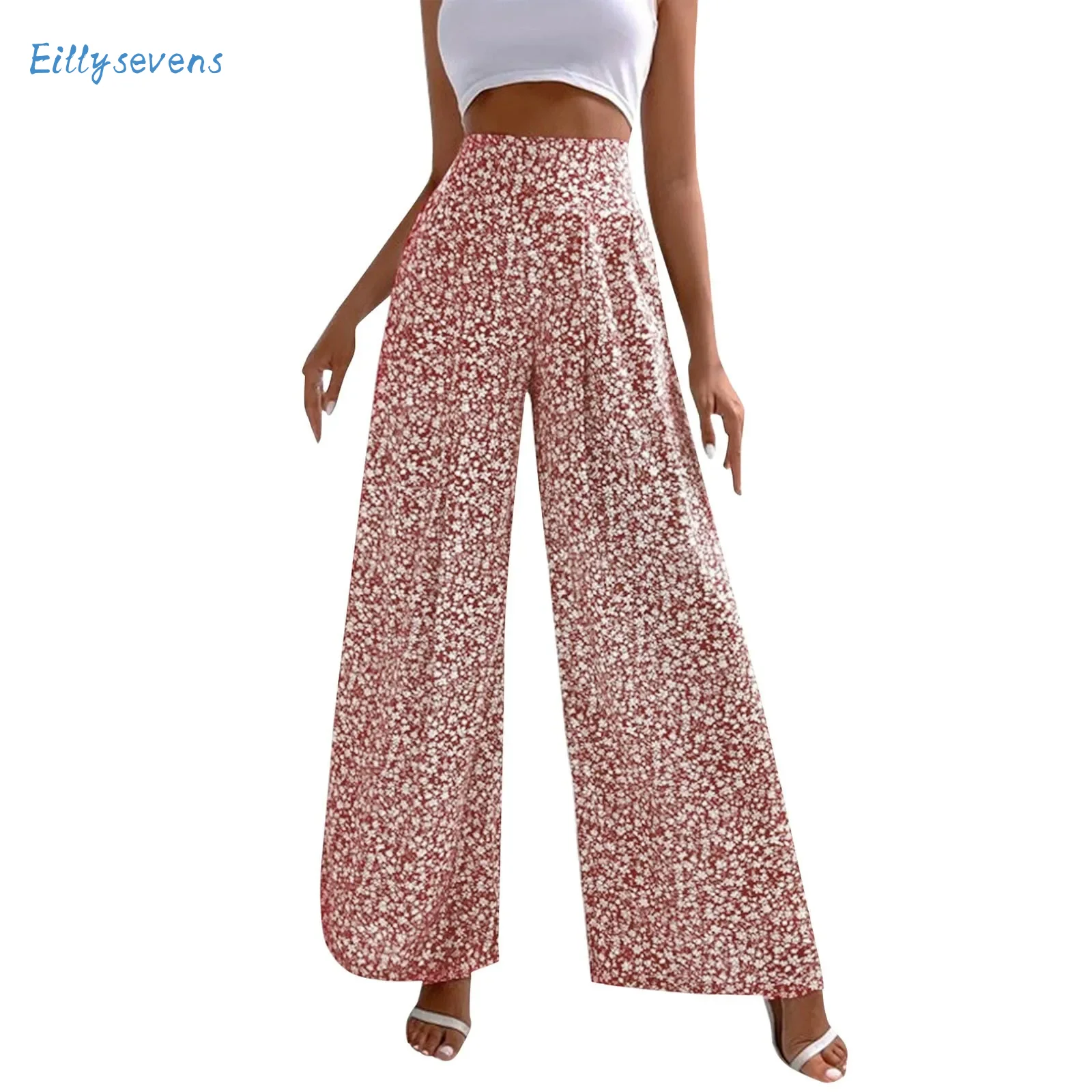 New Floral Casual Trousers Summer Fashion Trend Loose Flowy Wide Leg Comfortable Pants Daily Basic High Waist Pants