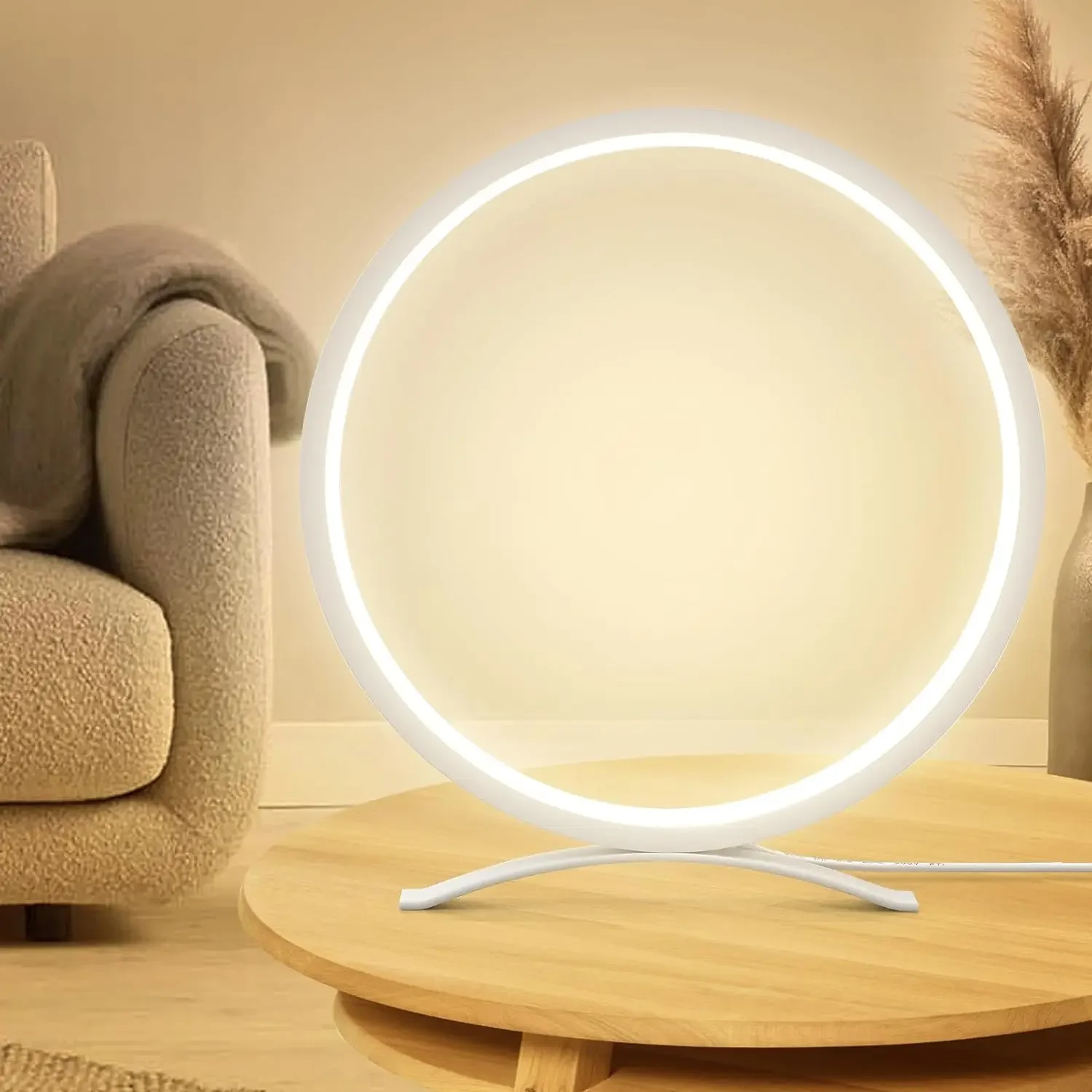 Metal Circle Ring Table Lamps Bedside Lamp for Nightstand Modern Minimalist Lamps Led Warm Light for Bedroom/Living Room 25cm