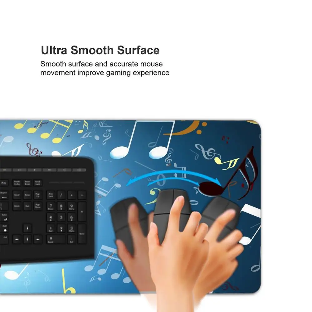Musiknoten-Tapete, Mauspad, Spielzubehör, Tastaturpad, XXL, große Verriegelungskante, 900 x 400 mm, Tischset, Gaming-Mauspad