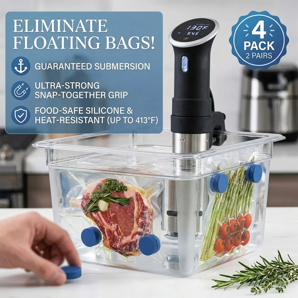4 Pack Blue Sous Vide Magnets Food Grade Silicone Keeps Cooking Bags Fully Submerged Prevents Floating Water Bath Weighted Tools
