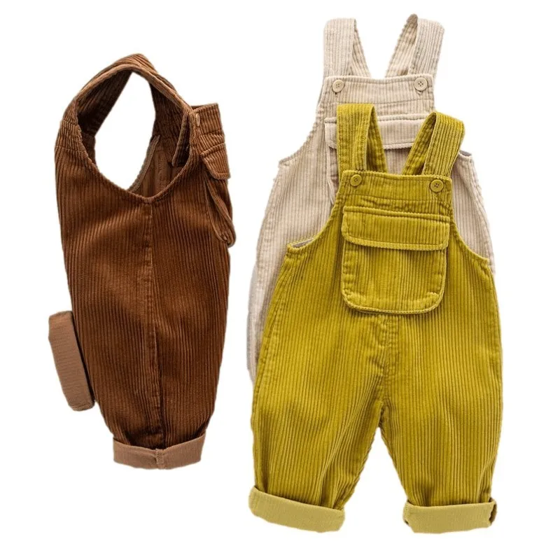 Fashion Baby Girl Boy Corduroy Suspender Pants Toddler Children Cargo Trousers Loose Overalls Spring Autumn Baby Clothes 1-5Y