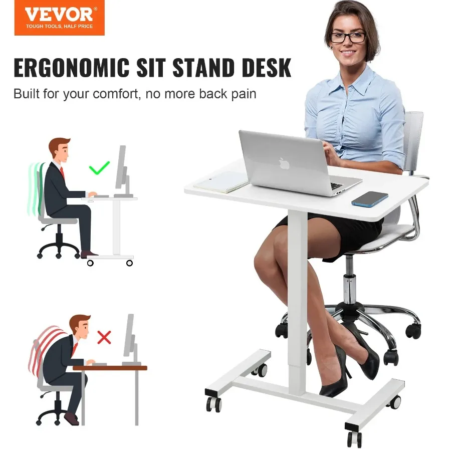 Mobile Standing Desk 28-44 Gas Spring Height Adjustable Portable Rolling Laptop Table Computer Cart for Home Office School 40LB