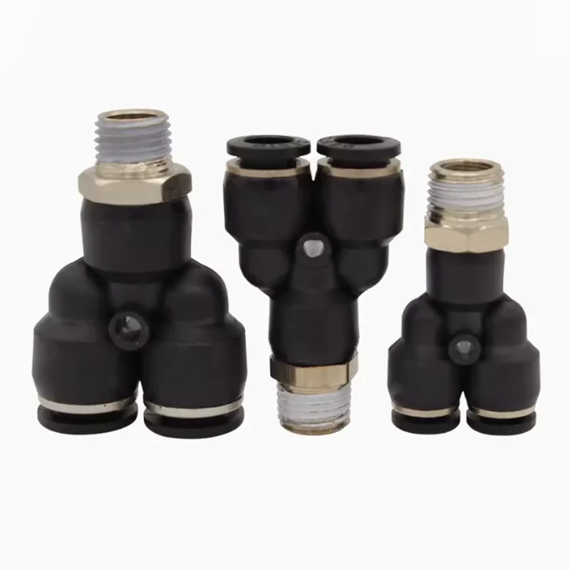 

PX Black High-quality Pneumatic Quick Connector PU Hose Air Pipe 4 6 8 10 12mm Y-shaped Tee External Thread BSPT1/4 1/2 1/8 3/8