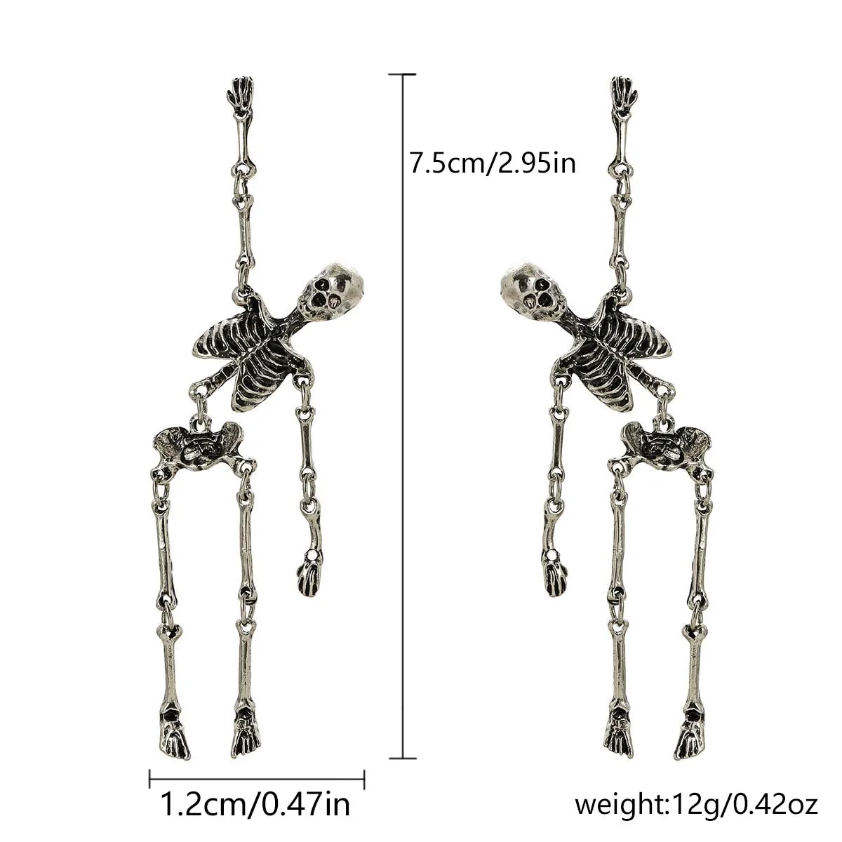 Creative Halloween Skull Dangle Stud Earrings for Women Gothic All Saints\' Day Jewelry Metal Drop Statement Pierced Ear Gifts