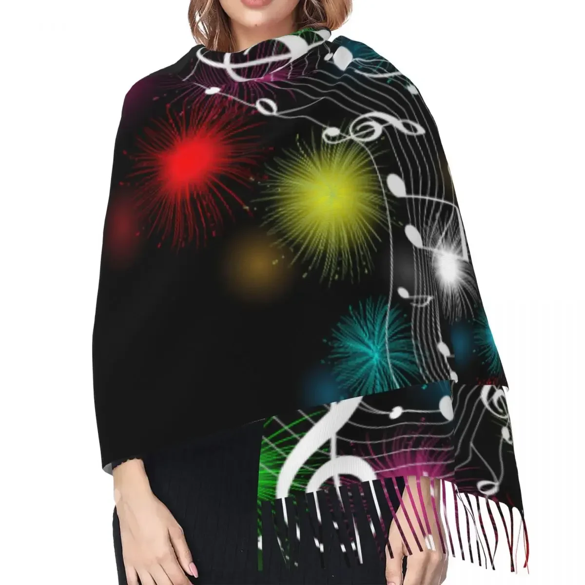 Muzieknoten Sjaal Winter Lange Grote Kwastjes Sjaals Zachte Wrap Pashmina