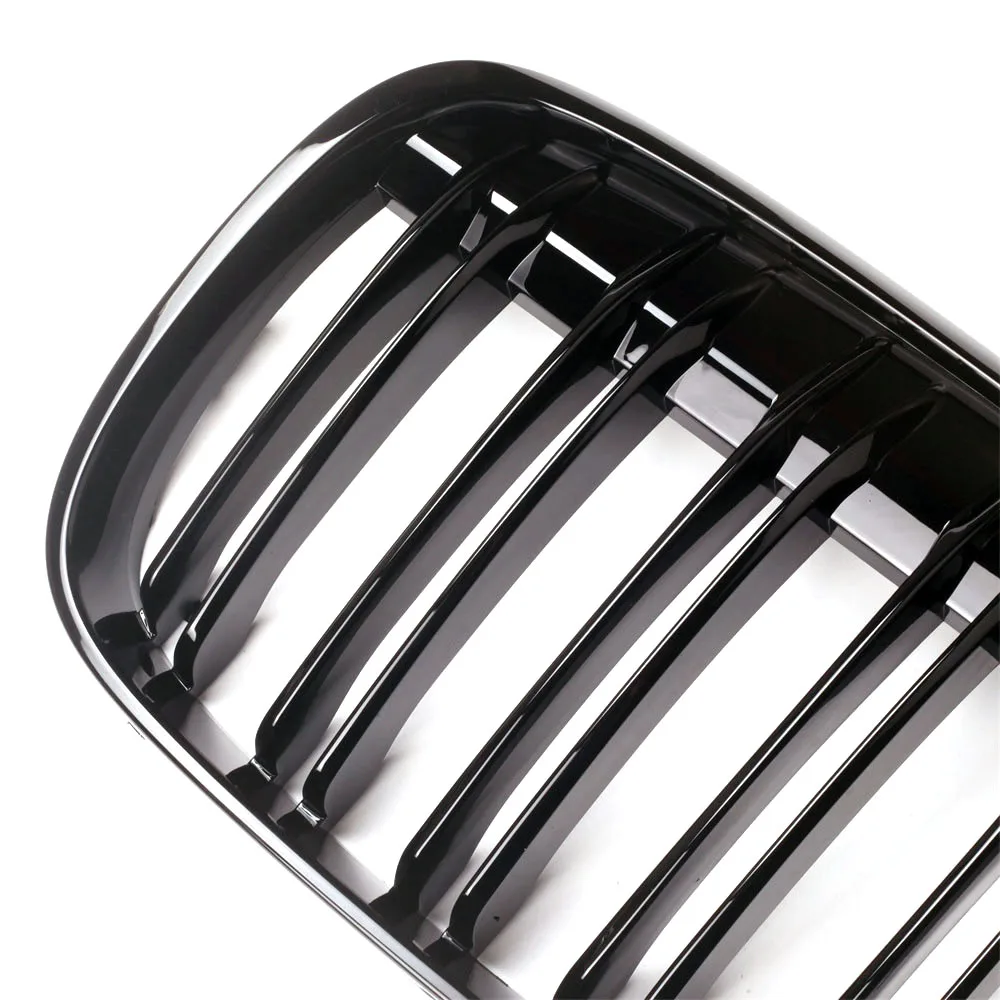 Double Line Car Front Bumper Kidney Grill Grilles For BMW X1 F48 2016 2017 2018 2019 Racing Grille Glossy Black Car Style