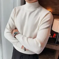 Pulls à col montant monochromes pour hommes, pulls décontractés intelligents, luxe, mince, épais, manches longues, élastique, mode automne et hiver