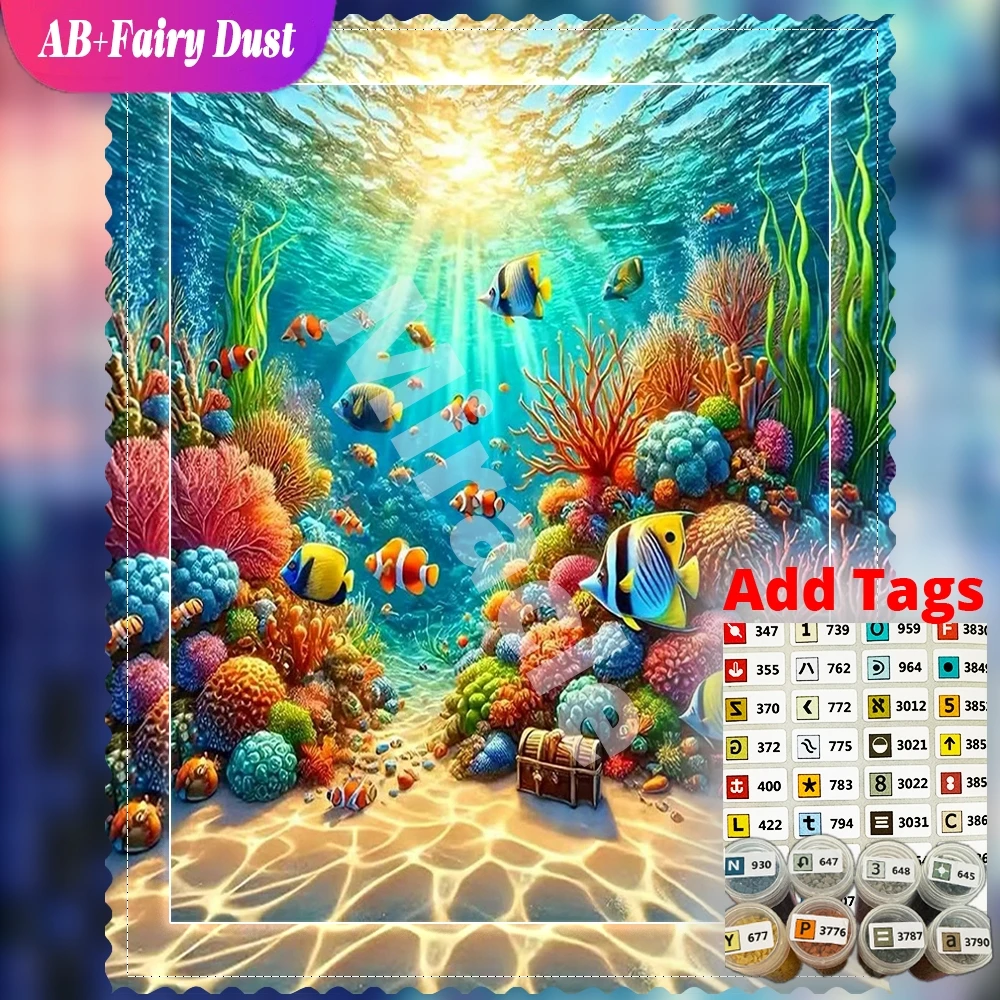 DIY Diamond Mosaic underwater coral reef fish Full Square Round Dreamy Art AB Fairy Dust Ocean Embroidery Wall Decor