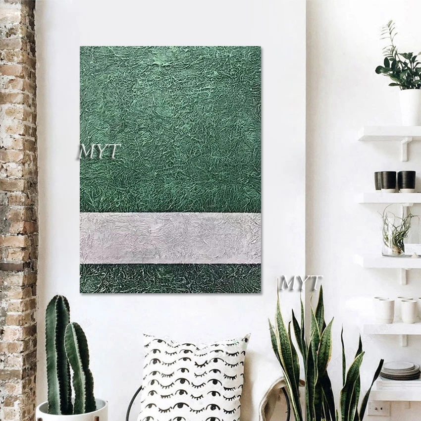 

Modern Canvas Picture Gallery Art White Geometry Shape Hand Painted Textured Wall Painting Abstract Green Artwork Unframed