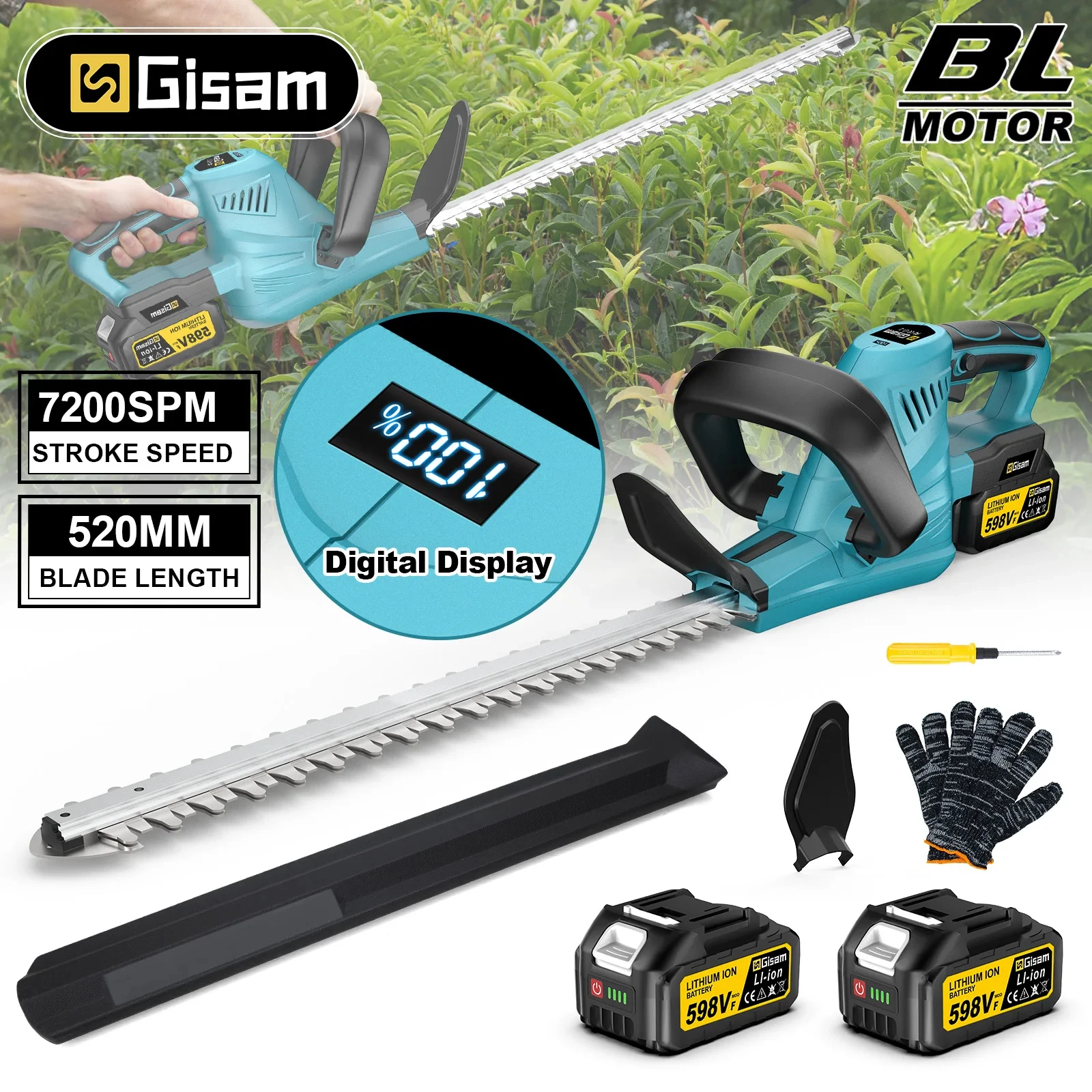 Gisam 2000W Electric Hedge Trimmer 7200SPM Lawn Mower Garden Landscaping Hedge Trimmer Pruner For Makita 18V Battery Pins